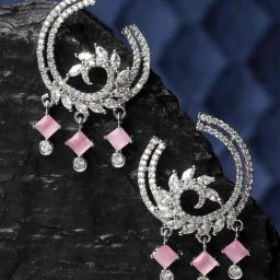 Karatcart Silver-Plated Pink Cubic Zirconia Dangler Earrings for Women-picture-34