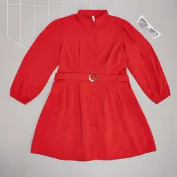 Pantaloons Junior Girls Chili Pepper Solid Full Sleeves Casual Dresses-image-34