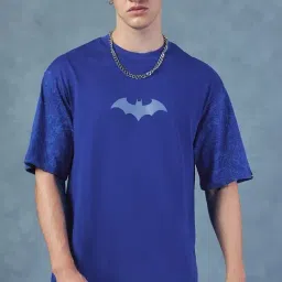 Bewakoof Men's Blue Batman Logo Graphic Printed Oversized T-Shirt-image-23