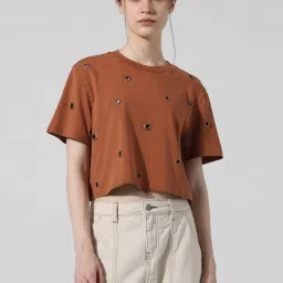 Only Brown Cotton Relaxed Fit T-Shirt image 2