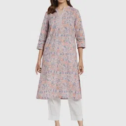 Fabindia Pink Cotton Printed Straight Kurta image 1