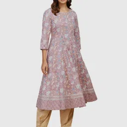 Fabindia Purple Cotton Floral Print A Line Kurta image 1