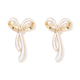 Forever New White & Gold Elena Enamel Bow Stud Earring-image-34
