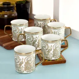 Clay Craft Fine Ceramic Director Gold Printed Tea/Coffee Mugs - Set of 6 - 220 ml each image 1