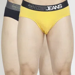 UnderJeans by Spykar Yellow & Navy Regular Fit Briefs image 1