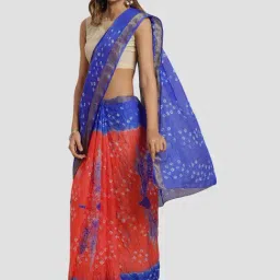 Geroo Jaipur Orange & Blue Hand Dyed Bandhani Kota Silk Saree-picture-33