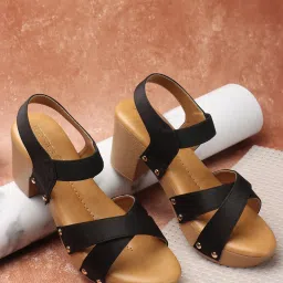 Iconics Women's Black Cross Strap Sandals image 1