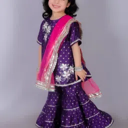 Lil Drama Kids Purple & Pink Embroidered Kurta with Gharara image 3