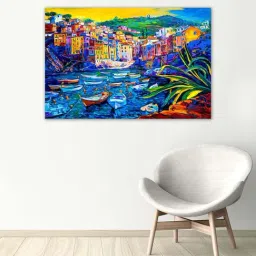 999store Blue & Yellow Modern Boats And Old Town Canvas Painting-image-44