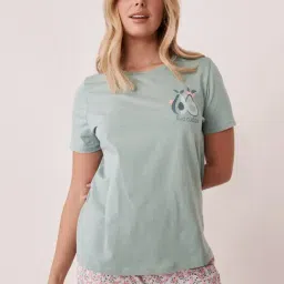 La Vie En Rose Blue Cotton Printed T-Shirt-image-26