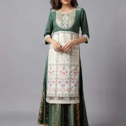 Aurelia Green & Beige Printed Straight Kurta-picture-35