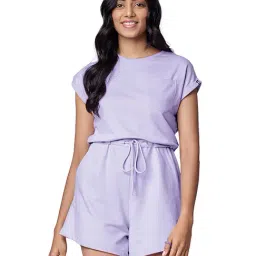 The Souled Store Purple Round Neck Playsuit-image-24