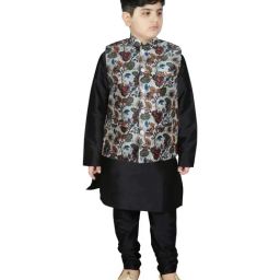 SG Yuvraj Kids White & Black Floral Print Full Sleeves Kurta Set-picture-38