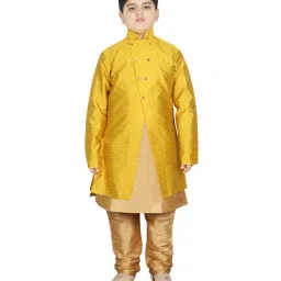 SG Yuvraj Kids Gold & Yellow Textured Pattern Full Sleeves Kurta Set-picture-21