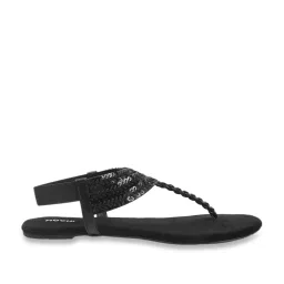 Mochi Women's Black T-Strap Sandals image 1