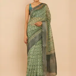 Soch Green Silk Printed Saree With Unstitched Blouse-image-22
