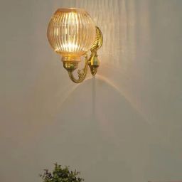 FOS LIGHTING Golden & Transparent Brass Wall Sconce With Fabric Shade-picture-28