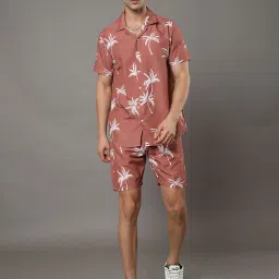 Bushirt Pecan Brown Regular Fit Printed Shirt & Shorts Set image 1