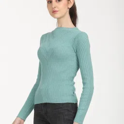 Levi's Women's Self Design Turquoise Round Neck Sweater image 2