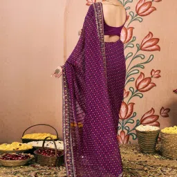 Satrani Purple Chiffon Printed Saree With Unstitched Blouse image 2