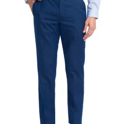 Park Avenue Blue Regular Fit Self Pattern Trousers image 1