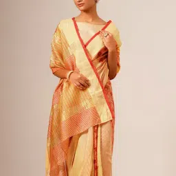 Jaypore Yellow Cotton Silk Printed Block Printed Saree image 4