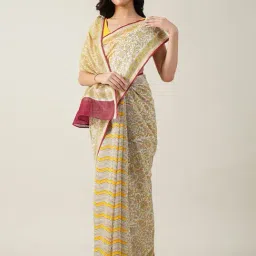 Jaypore White Cotton Silk Printed Saree image 4