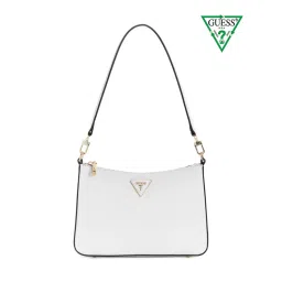 Guess White Textured Eco Jazlynn Top Zip Shoulder Bag-image-90