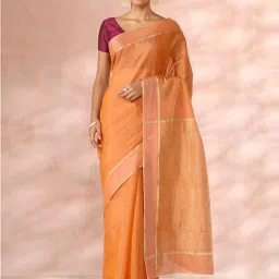 Taneira Orange Cotton Silk Woven Saree With Unstitched Blouse image 1