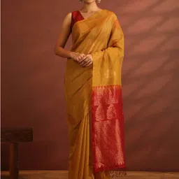 Taneira Yellow & Red Cotton Silk Woven Saree With Unstitched Blouse image 1