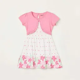 Juniors by Lifestyle White & Pink Cotton Printed Dress image 1