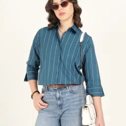 Hancock Turquoise Cotton Striped Shirt-picture-18