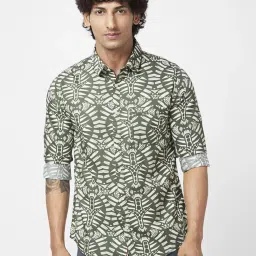Spykar Rifle Green Cotton Regular Fit Printed Shirt image 1