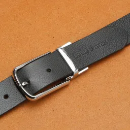 Louis Stitch Black Textured Leather Reversible Belt for Men image 2