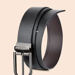 Louis Stitch Black Textured Leather Reversible Belt for Men image 2