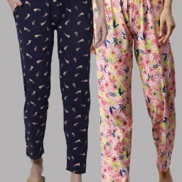 Kryptic Navy & Pink Printed Pure Cotton Elasticated Waist Band Regular Fit Pyjamas - Pack of 2 image 1