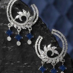 Karatcart Silver-Plated Blue Cubic Zirconia Dangler Earrings for Women-picture-6