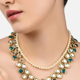 Zaveri Pearls Green & Clear Alloy Necklace & Earring Set image 1