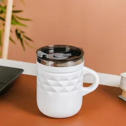 Nestasia Matte White Stainless Steel Double Insulated Spill Proof Travel Tea & Coffee Mug (400 ML) image 1