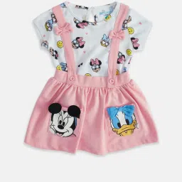 Pantaloons Baby White & Light Pink PrintedT-Shirt with Dungree image 1