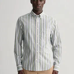 GANT Sage Green Cotton Regular Fit Striped Shirt image 1