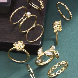 Zaveri Pearls Set of 10 Gold Tone Contemporary Classy Stackable Rings-ZPFK13683 image 1