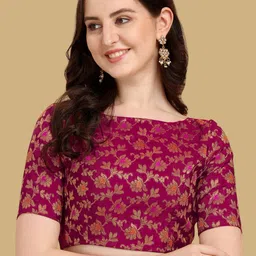 Oomph! Woven Design Boat Neck Saree Blouse-picture-33
