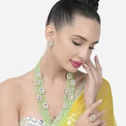Zaveri Pearls Green Crystal Multistrand Dazzling Stones Necklace Earring & Ring Set-ZPFK15486 image 1