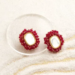 Zaveri Pearls Rani Pink Crystal Beads Clustered Kundan Studs Earring-ZPFK15225 image 1