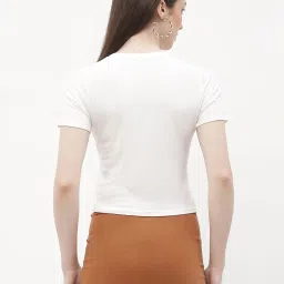 MADAME Off White & Pink Embellished Crop T-Shirt image 2