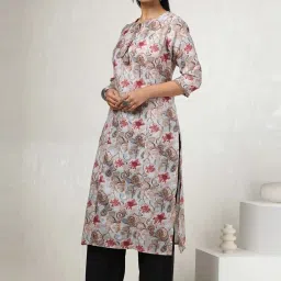 Soch Powder Blue Linen Floral Print Kurta image 2