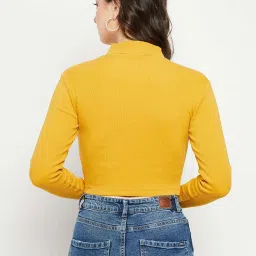 Madame Yellow Cotton Regular Fit Crop Top image 2