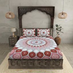 JaipurFabric Peach 240 TC 100% Cotton Sacred Shells Double Bedsheet with 2 Pillow Covers-picture-12