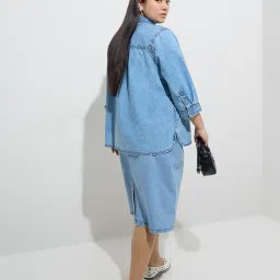 Gia by Westside Light Blue High-Rise Denim Skirt image 2